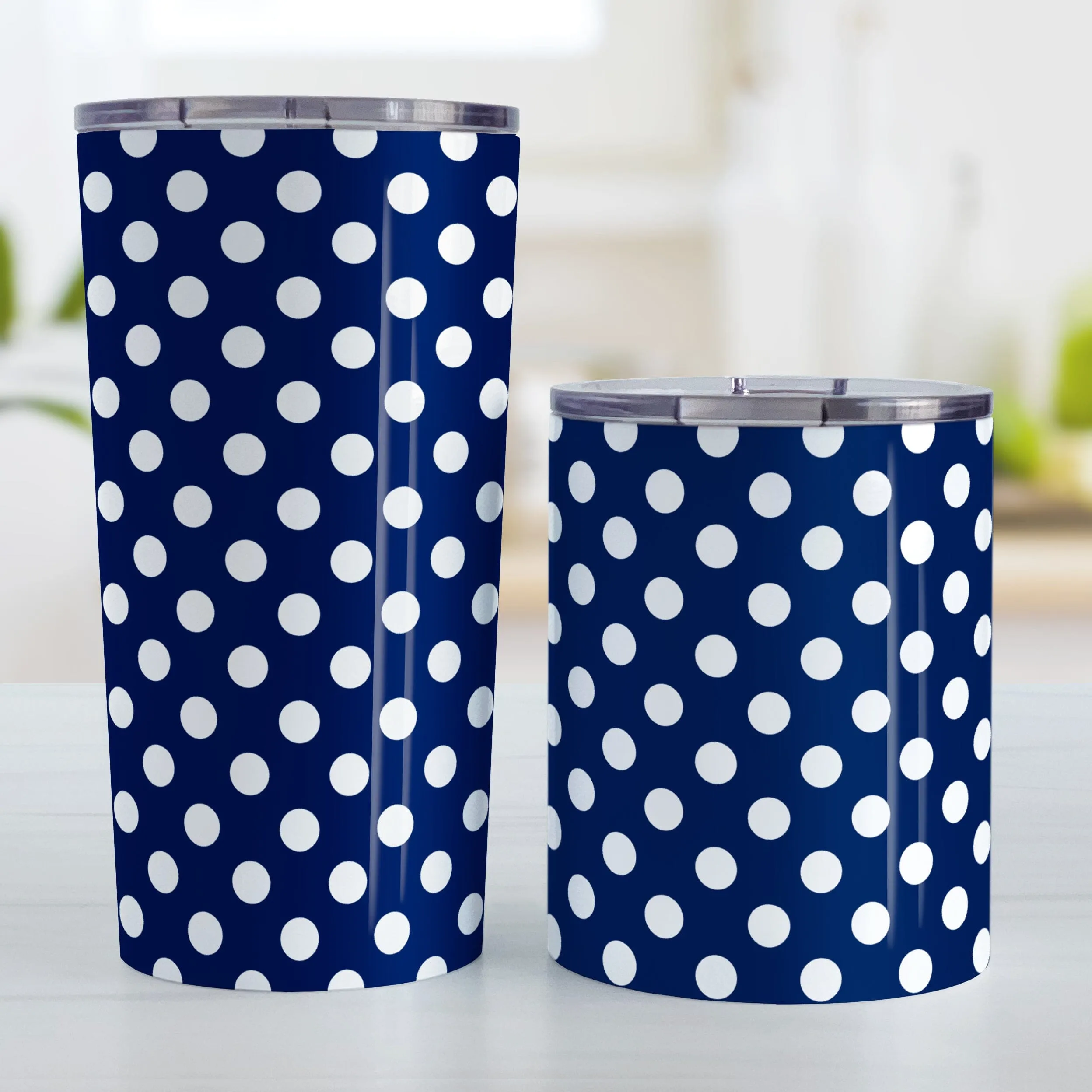 Dark Blue Polka Dot Tumbler Cup