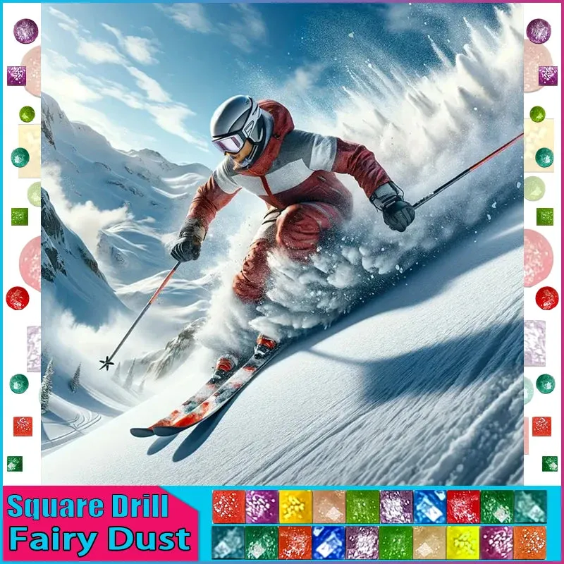 DIY Sports Diamond Painting - Full Square/Round Diamonds, Downhill Skier