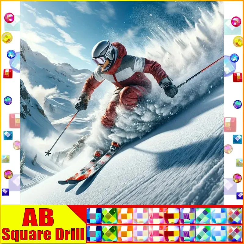 DIY Sports Diamond Painting - Full Square/Round Diamonds, Downhill Skier