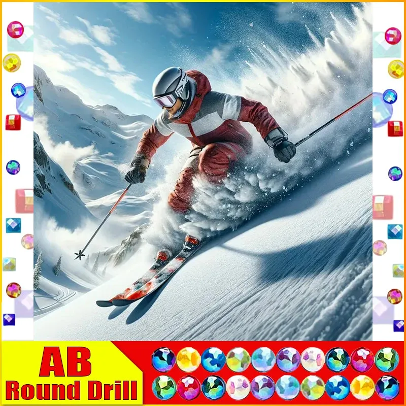 DIY Sports Diamond Painting - Full Square/Round Diamonds, Downhill Skier