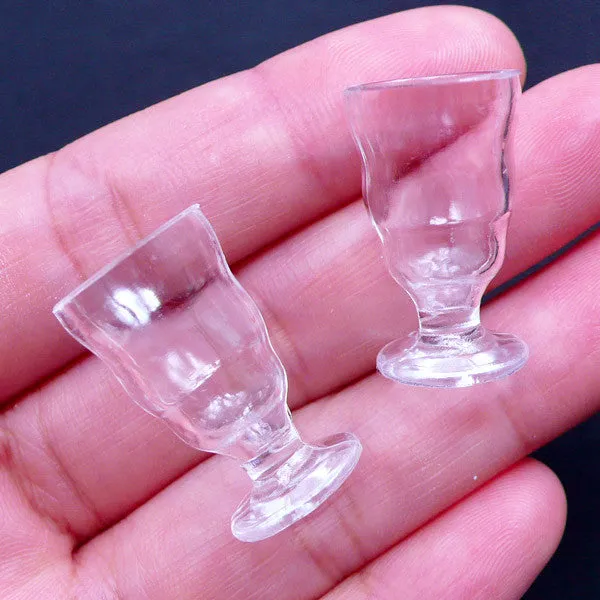 Dollhouse Ice Cream Sundae Cups | Miniature Parfait Cups | Mini Milkshake Soda Glass | Doll House Food Craft | Kawaii Miniature Sweets Making (2pcs / 14mm x 24mm / Clear)