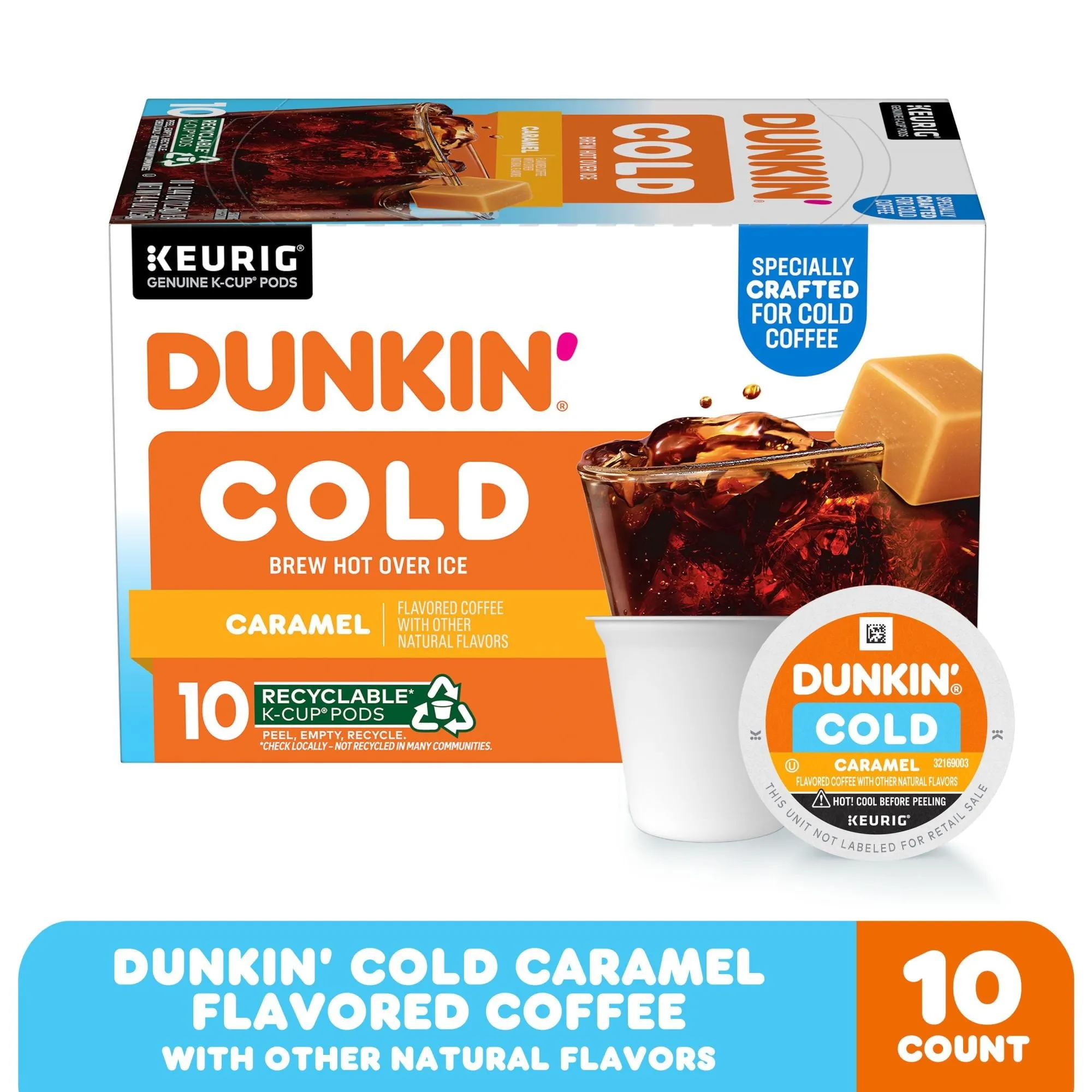 Dunkin Cold Caramel Flavored Coffee, K-Cup Pods, 10 Count Box