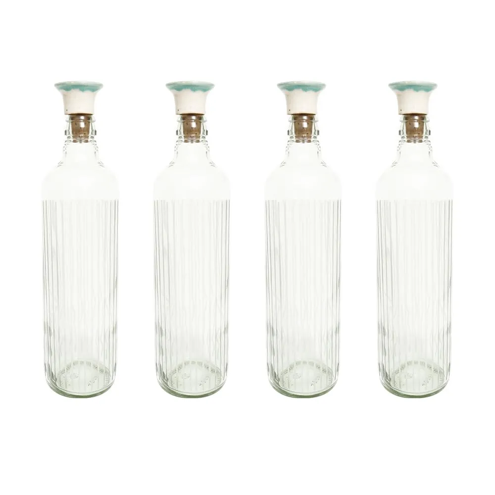 Ellementry Cove Glass Bottle with Cork (750 ML) | Water and Milk Bottle for Fridge | Clear and Transparent Bottles for Home and Office | BPA Free | Stylish and Premium Wine Bottle- Set of 4