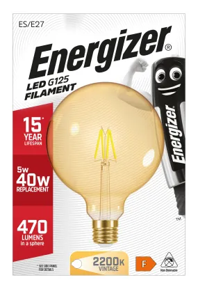 Energizer E27 Gold Filament LED Warm White Lightbulb 40W