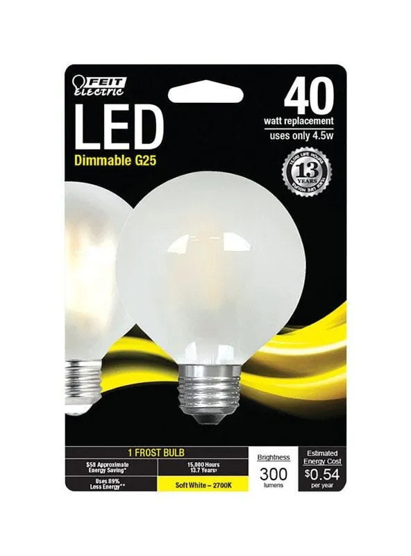 FEIT Electric  G25  E26 (Medium)  LED Bulb  Soft White  40 Watt