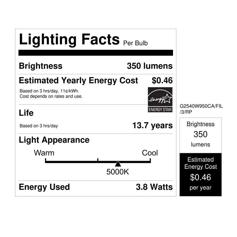 Feit Enhance G25 E26 (Medium) Filament LED Bulb Daylight 40 Watt Equivalence 3 pk