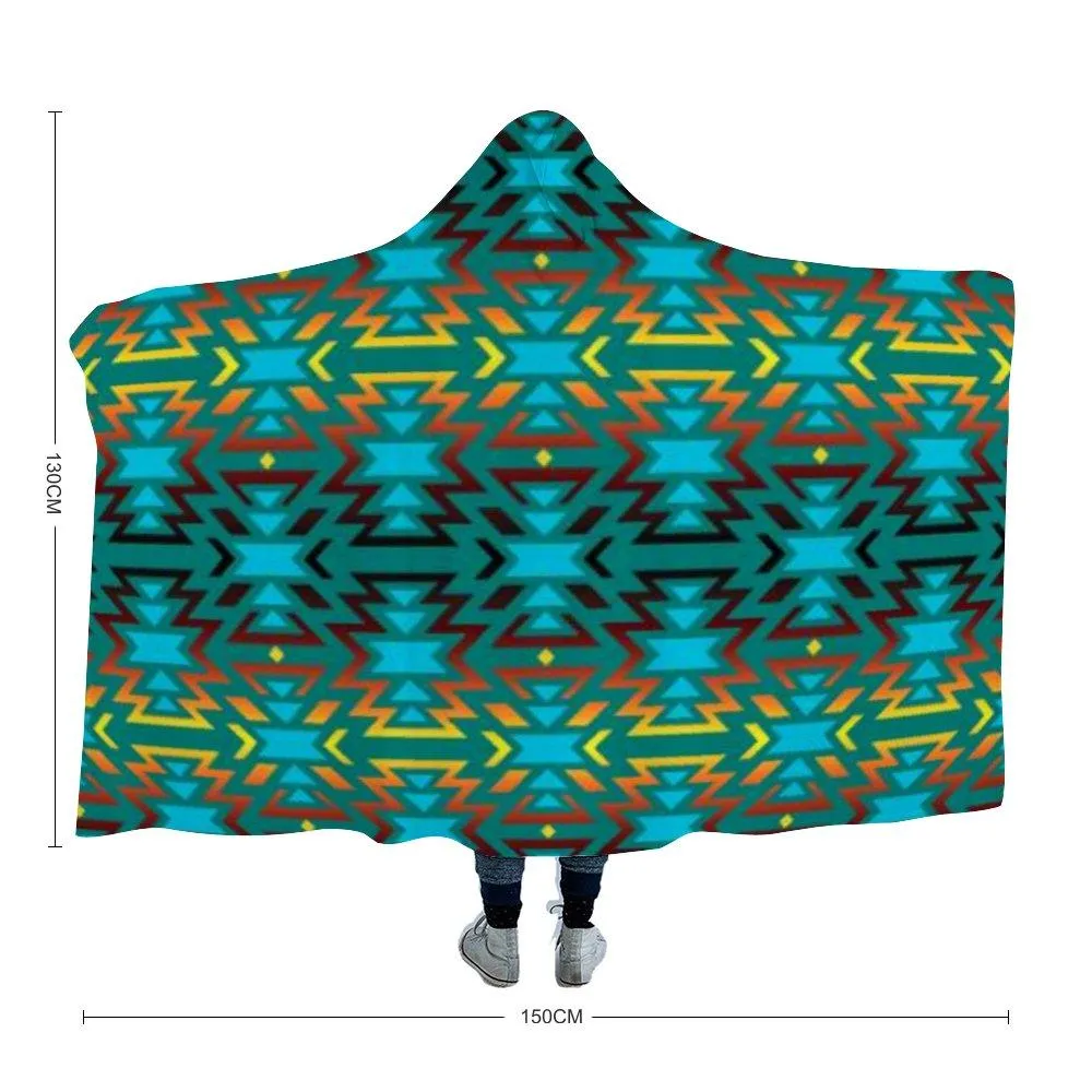 Fire Colors and Turquoise Teal Hooded Blanket