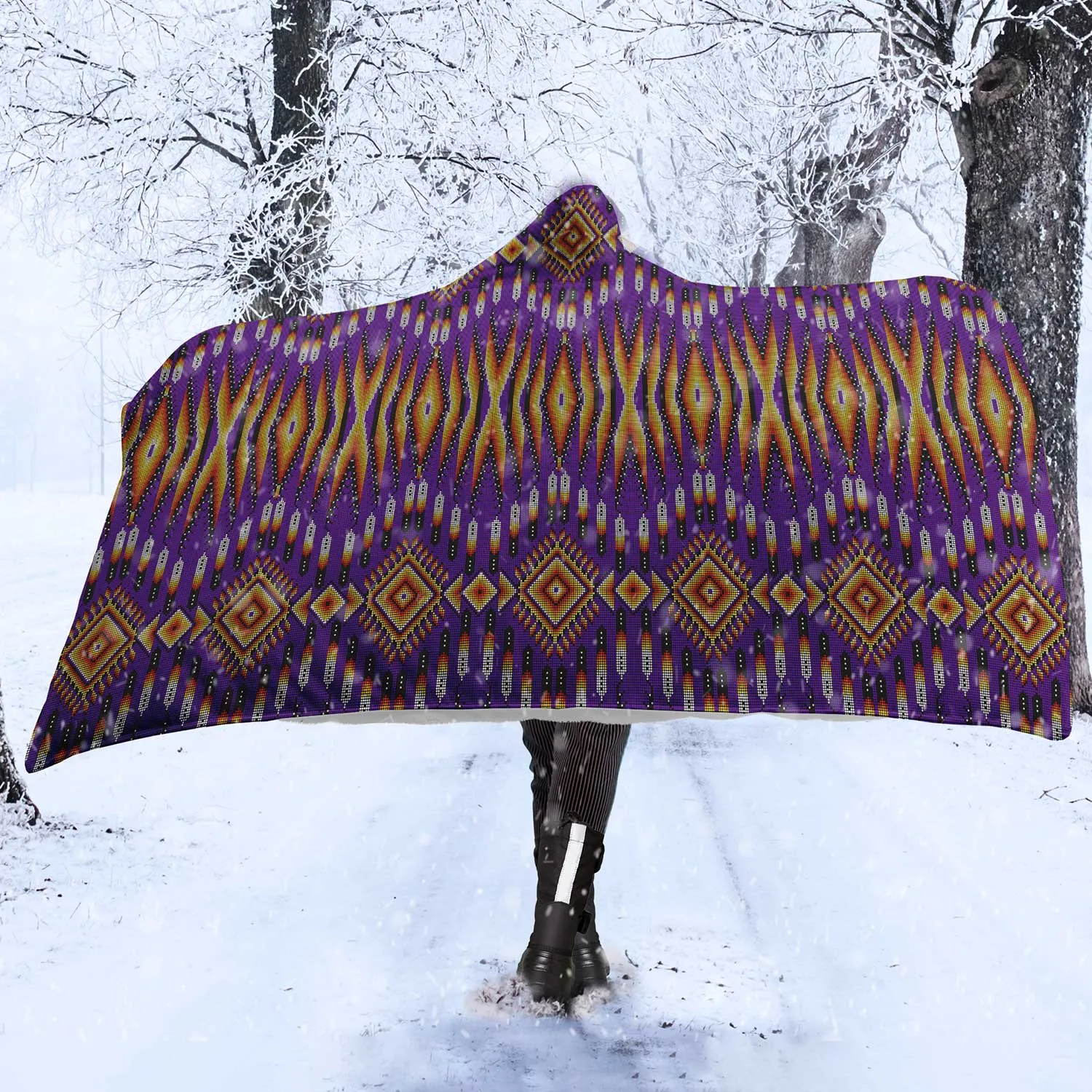 Fire Feather Purple Hooded Blanket