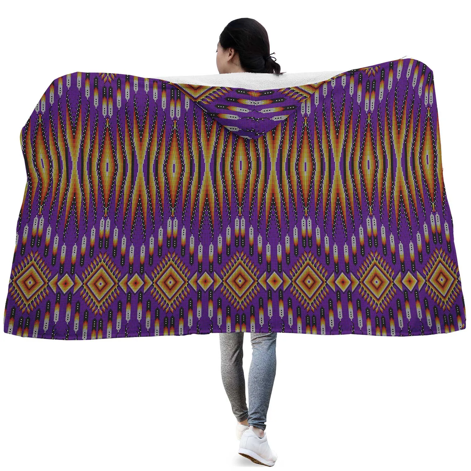 Fire Feather Purple Hooded Blanket