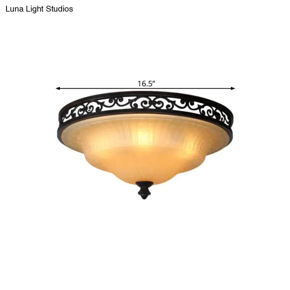 Fluted Glass LED Ceiling Light with Black Cover Lid, Traditional Style for Dining Hall - 16.5"/21" Width