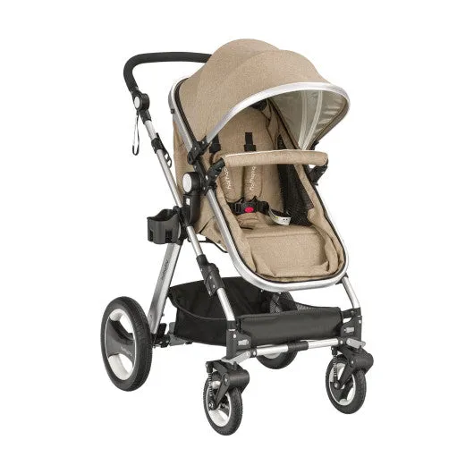 Folding Aluminum Baby Stroller Baby Jogger with Diaper Bag-Beige