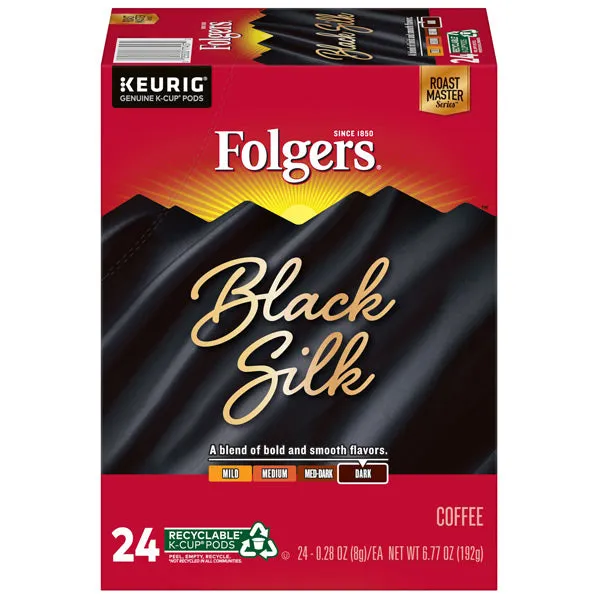 Folgers Black Silk, Dark Roast Coffee, K Cup Pods for Keurig, 24 Count