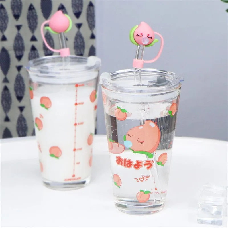 Fresh n Peachy Heat Resistant Glass Cup with Straw