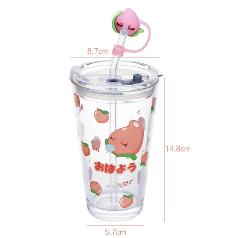 Fresh n Peachy Heat Resistant Glass Cup with Straw