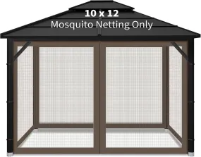 Gazebo Replacement Mosquito Netting Outdoor Universal Gazebo Canopy 4-Panels Screen Sidewalls with Zipper for Patio Garden Yard Backyard (Mosquito Net Only) (10X12, Coffee)