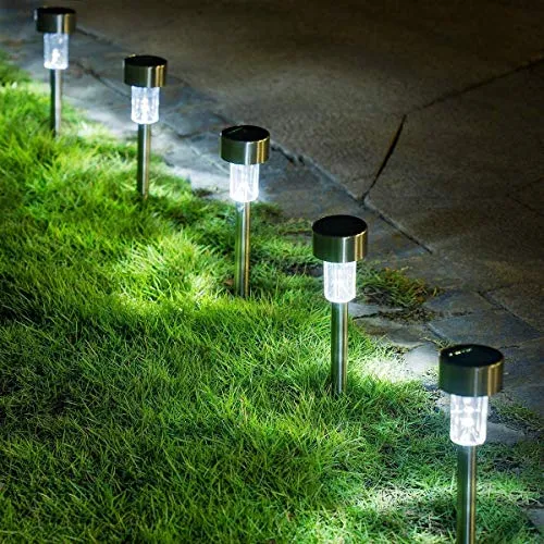 GIGALUMI 16 Pack Solar Path Lights Outdoor,Solar Lights Outdoor Waterproof,Stainless Steel LED Landscape Lighting,Solar Garden Lights for Driveway,Pathway,Patio,Yard