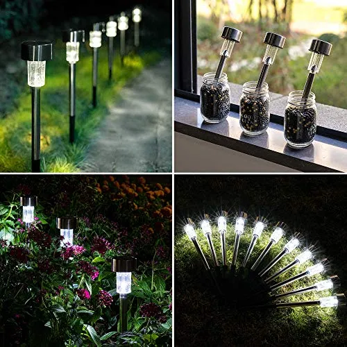 GIGALUMI Solar Pathway Lights 12 Pack, Stainless Steel IP44 Waterproof Auto On/Off Outdoor LED Pathway Landscape Solar Lights for Garden, Yard, Patio, Path and Walkway. (Cold White)