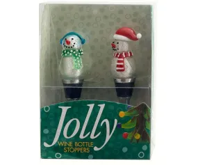 Glass Bottle Stoppers Snowmen Silver