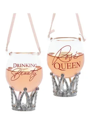 Glass Ornament - Rosé Crown