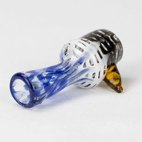 Glass Pipe- Mushroom Cup Blue-White-Black Fog #21