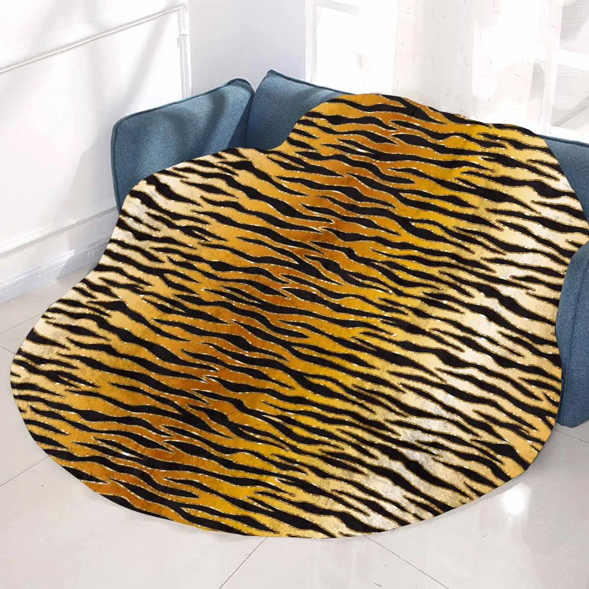 Glitter Gold Animal Print  Circular Micro Fleece Blanket 60"