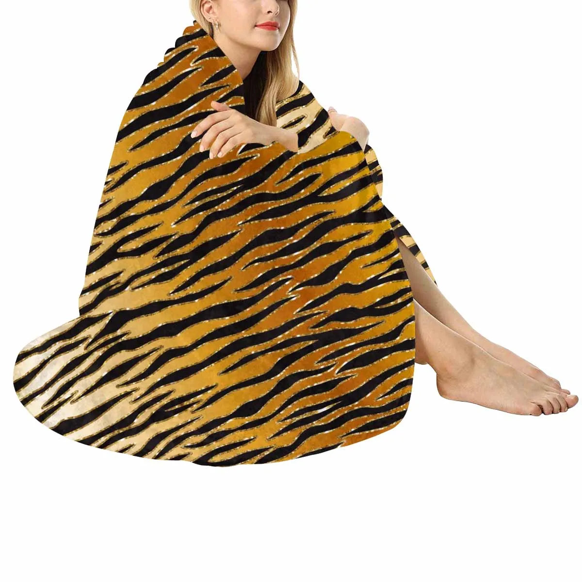 Glitter Gold Animal Print  Circular Micro Fleece Blanket 60"