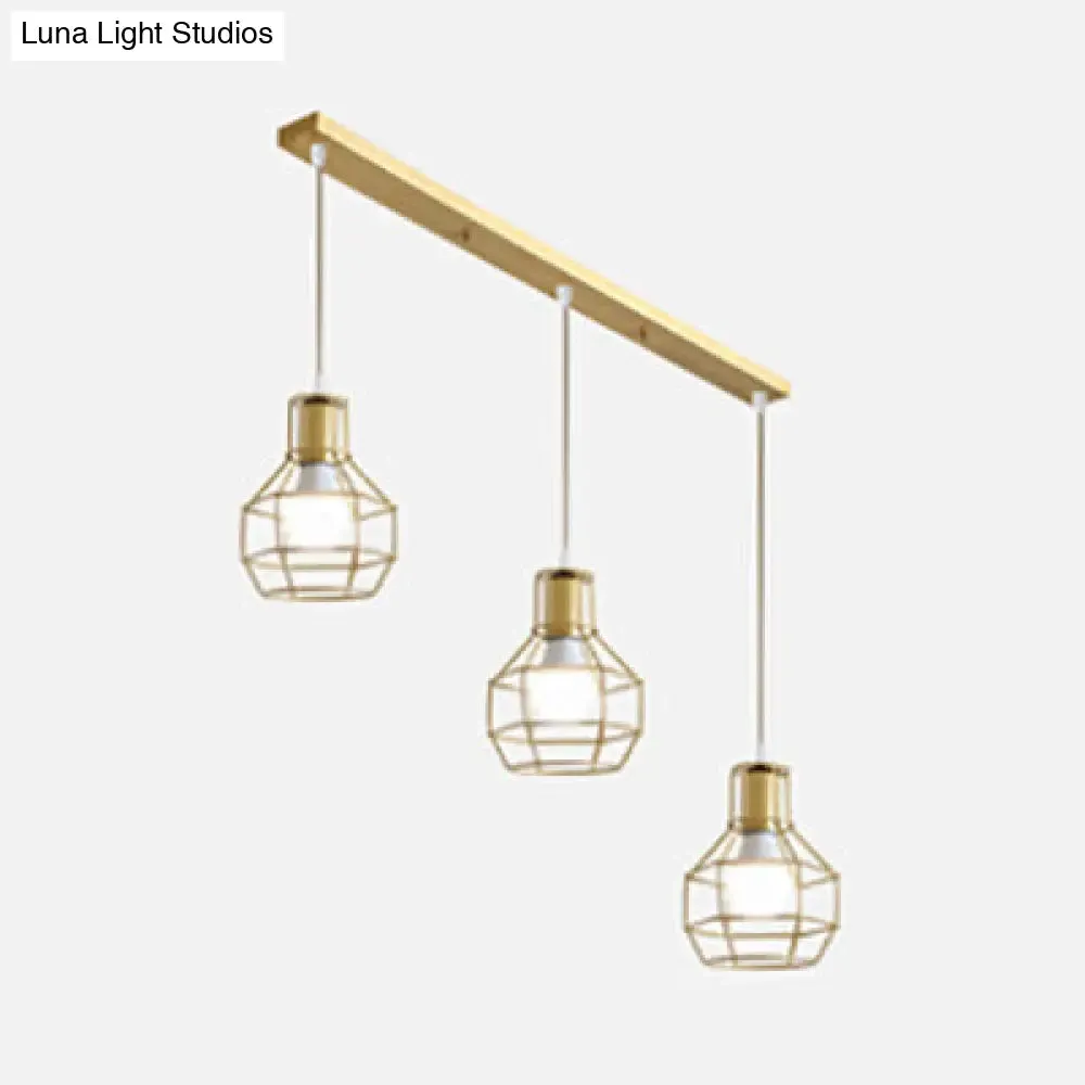 Gold Finish Vintage Pendant Light with Bulb Cage for Kitchen Ceiling Lighting - Metal 3 Bulbs, Stylish Design