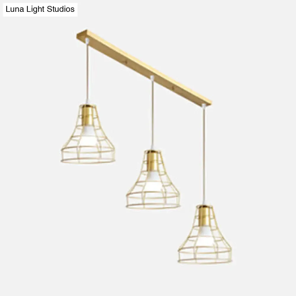 Gold Finish Vintage Pendant Light with Bulb Cage for Kitchen Ceiling Lighting - Metal 3 Bulbs, Stylish Design