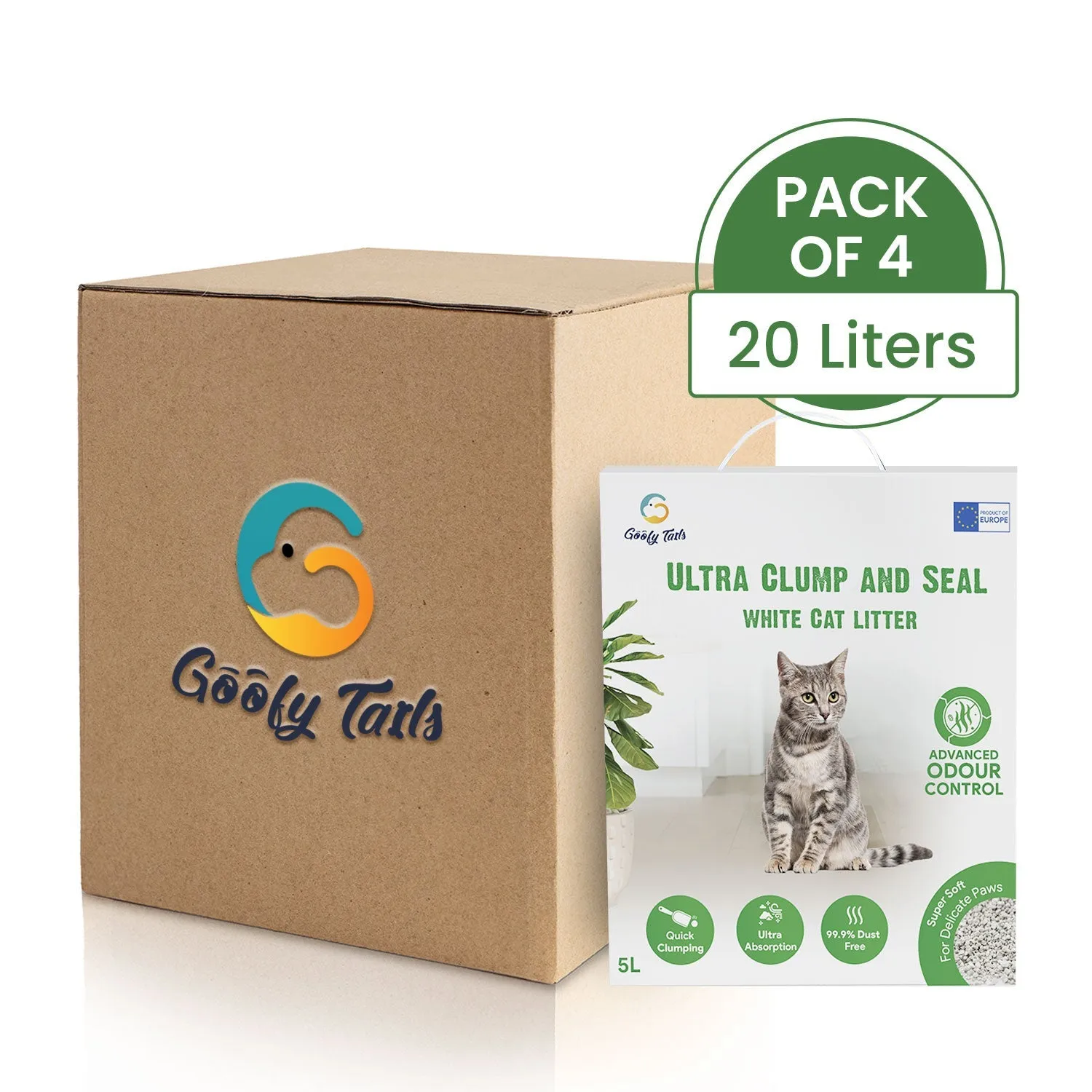 Goofy Tails Unscented White Bentonite Clumping Cat Litter for Cats and Kittens