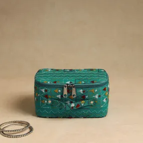 Green - Bengal Kantha Work Handcrafted Jewelry Box with Mirror 06