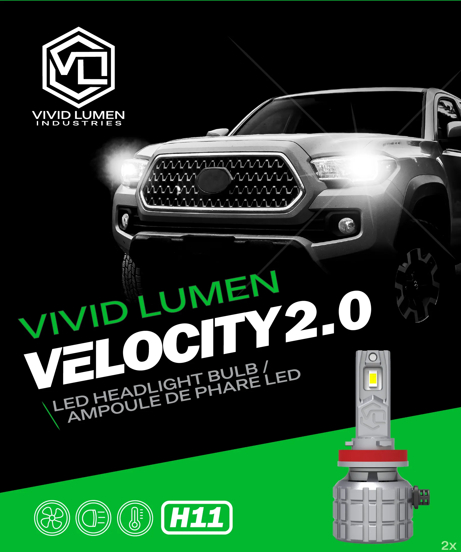 H11 Velocity 2.0 LED Headlight Bulbs (Pair)