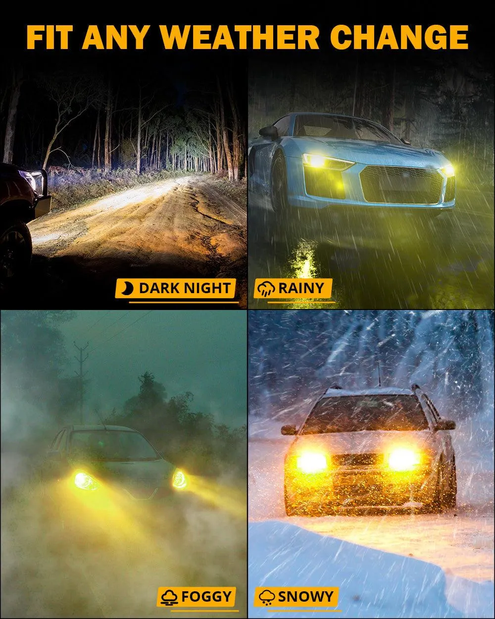 🆕H11/H9/H8 RGB LED Headlight Bulbs/DRL/Fog Light R7 Series 70W 25000LM 65000K Cool White   RGB Remote Control | 2 Bulbs