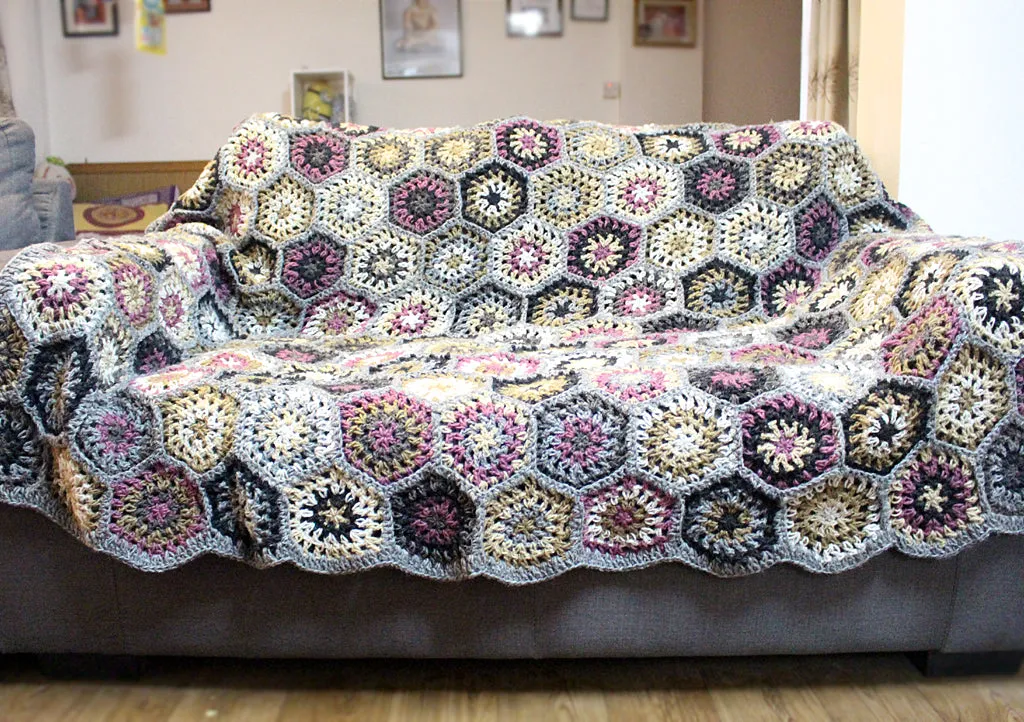 Hand Crochet Grey and Pink Multicolor Woolen Blanket