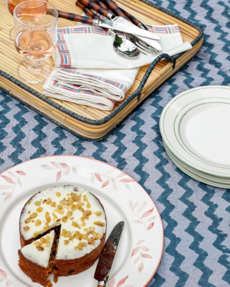 Handwoven Rattan Tray - Blue