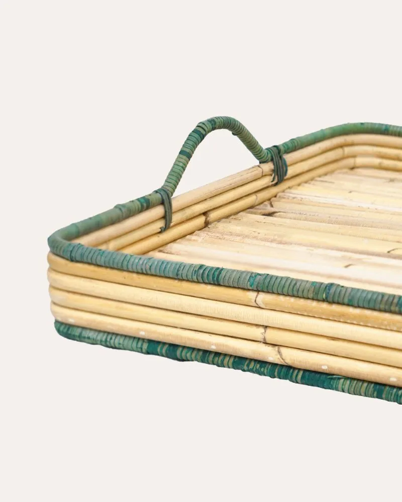 Handwoven Rattan Tray - Green