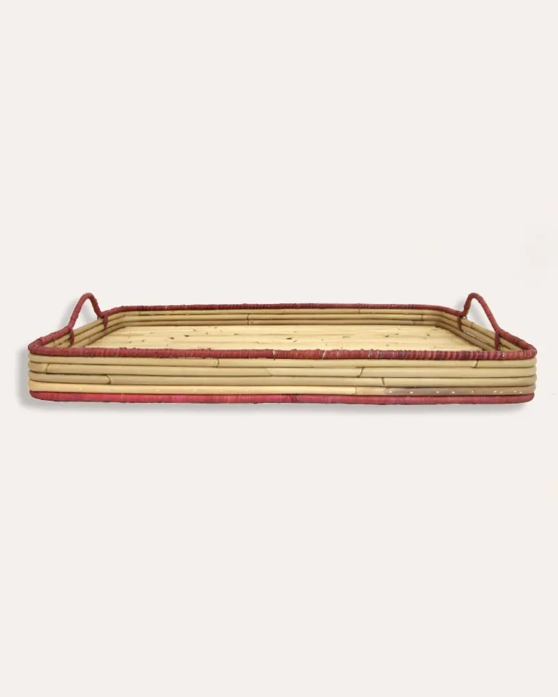 Handwoven Rattan Tray - Red