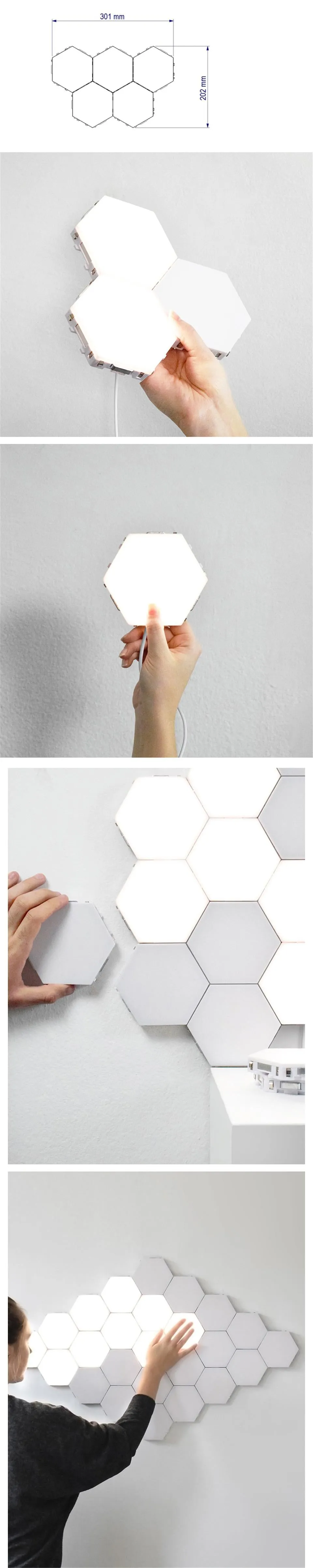 Hexagon LED Lights for Decorating The Wall During The Night and Joined Together By Magnets