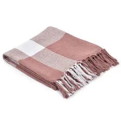 Highland 80287PSW Peachy Keen/White Throw Blanket