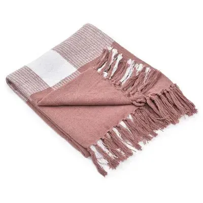 Highland 80287PSW Peachy Keen/White Throw Blanket