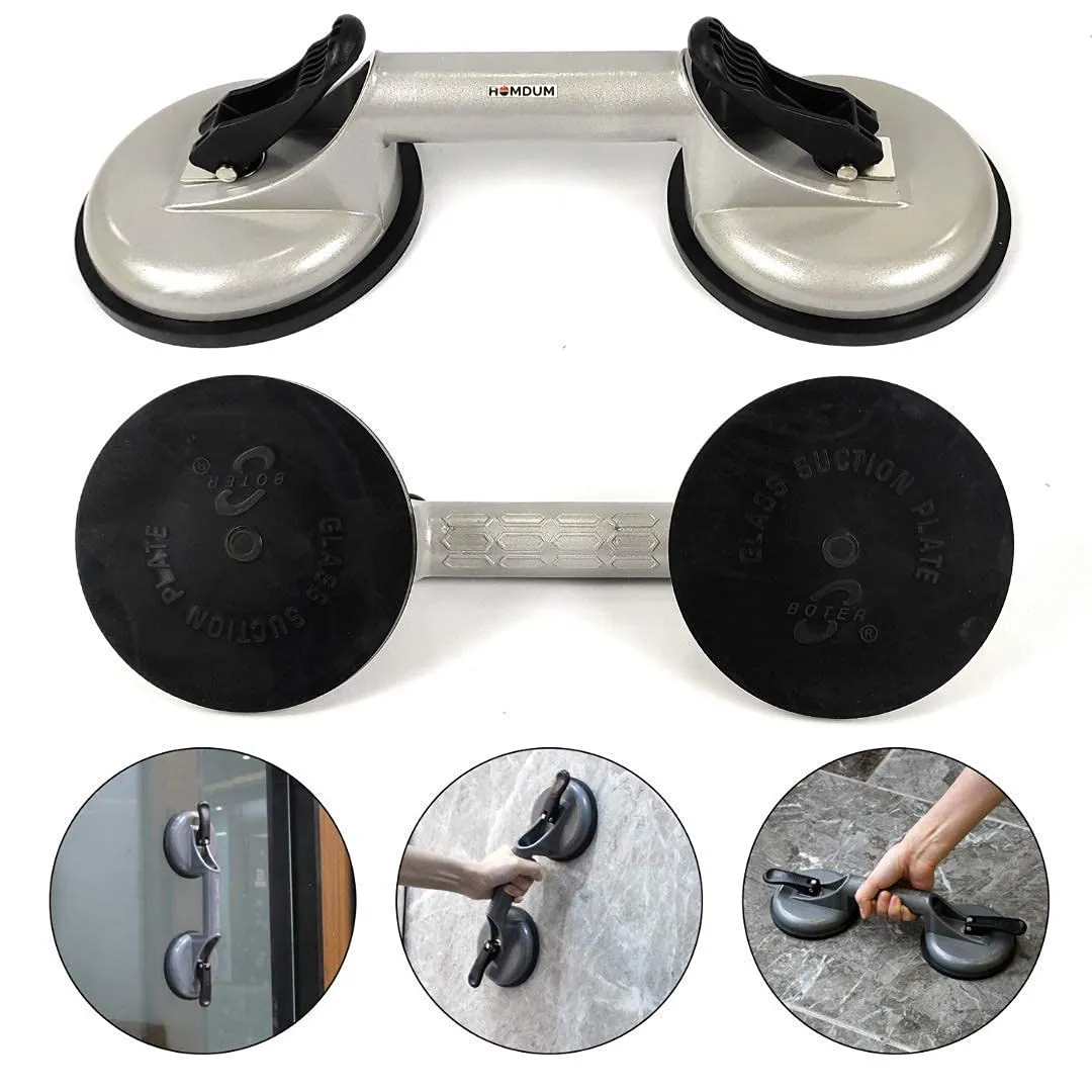 Homdum Aluminum 4.8” Lifting Suction Cup Plate Single/Two Handle Locking (2 claw) Sucker Flat Gripper for Lifting Mirror/Tiles/Granite slab, Glass Lifter.Pack of 4pc