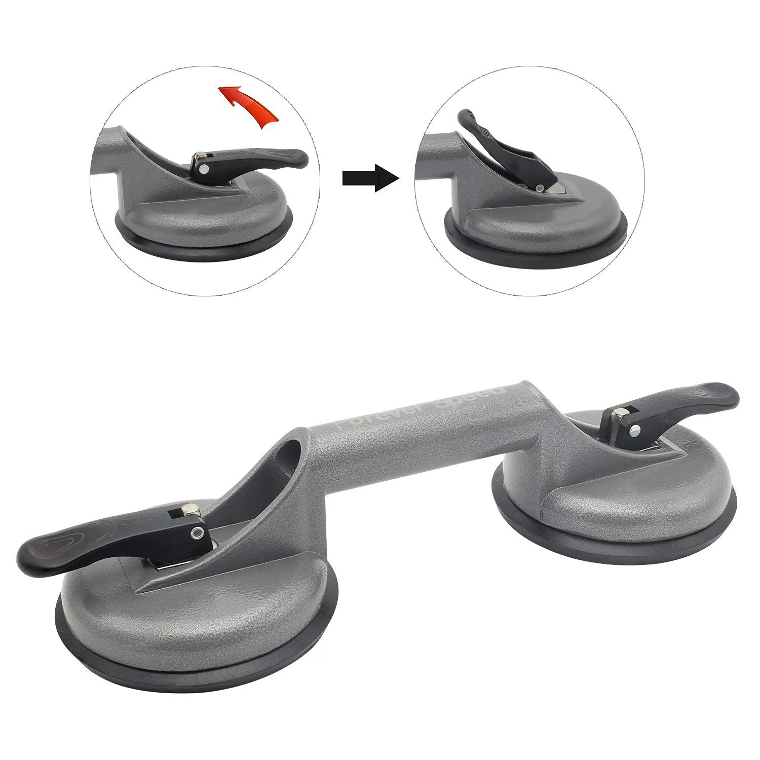 Homdum Aluminum 4.8” Lifting Suction Cup Plate Single/Two Handle Locking (2 claw) Sucker Flat Gripper for Lifting Mirror/Tiles/Granite slab, Glass Lifter.Pack of 4pc