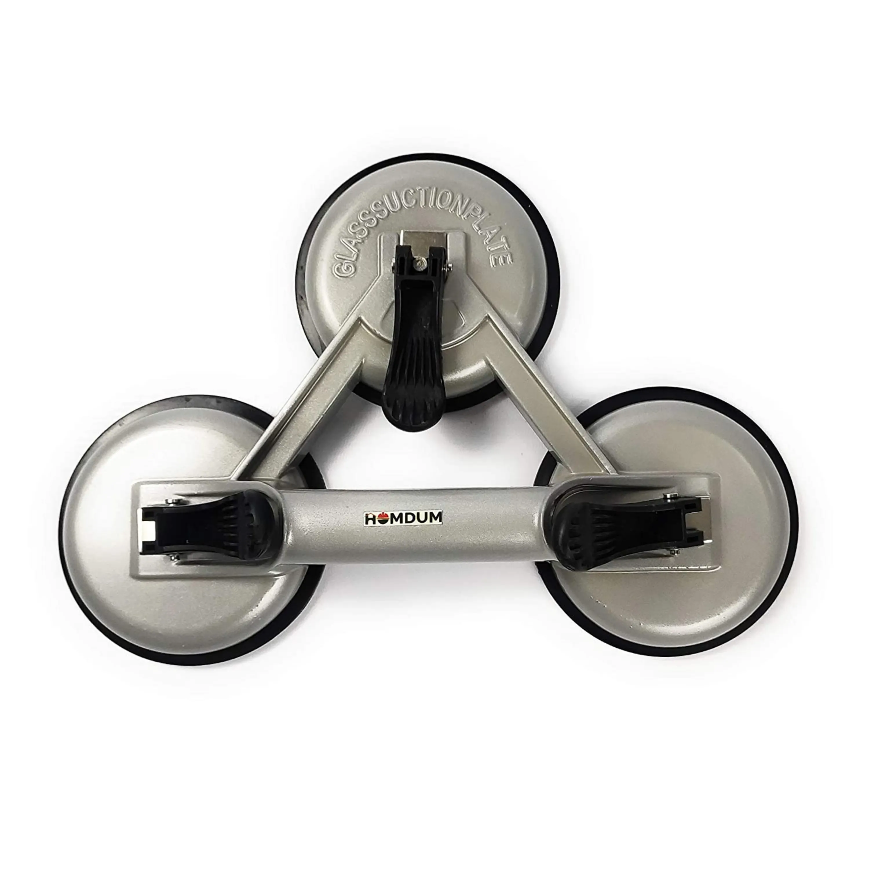 Homdum Aluminum 4.8” Lifting Suction Cup Plate Triple/Three Handle Locking (3 claw) Sucker Flat Gripper for Lifting Mirror/Tiles/Granite slab, Heavy Duty Glass Lifter/car Dent Puller.