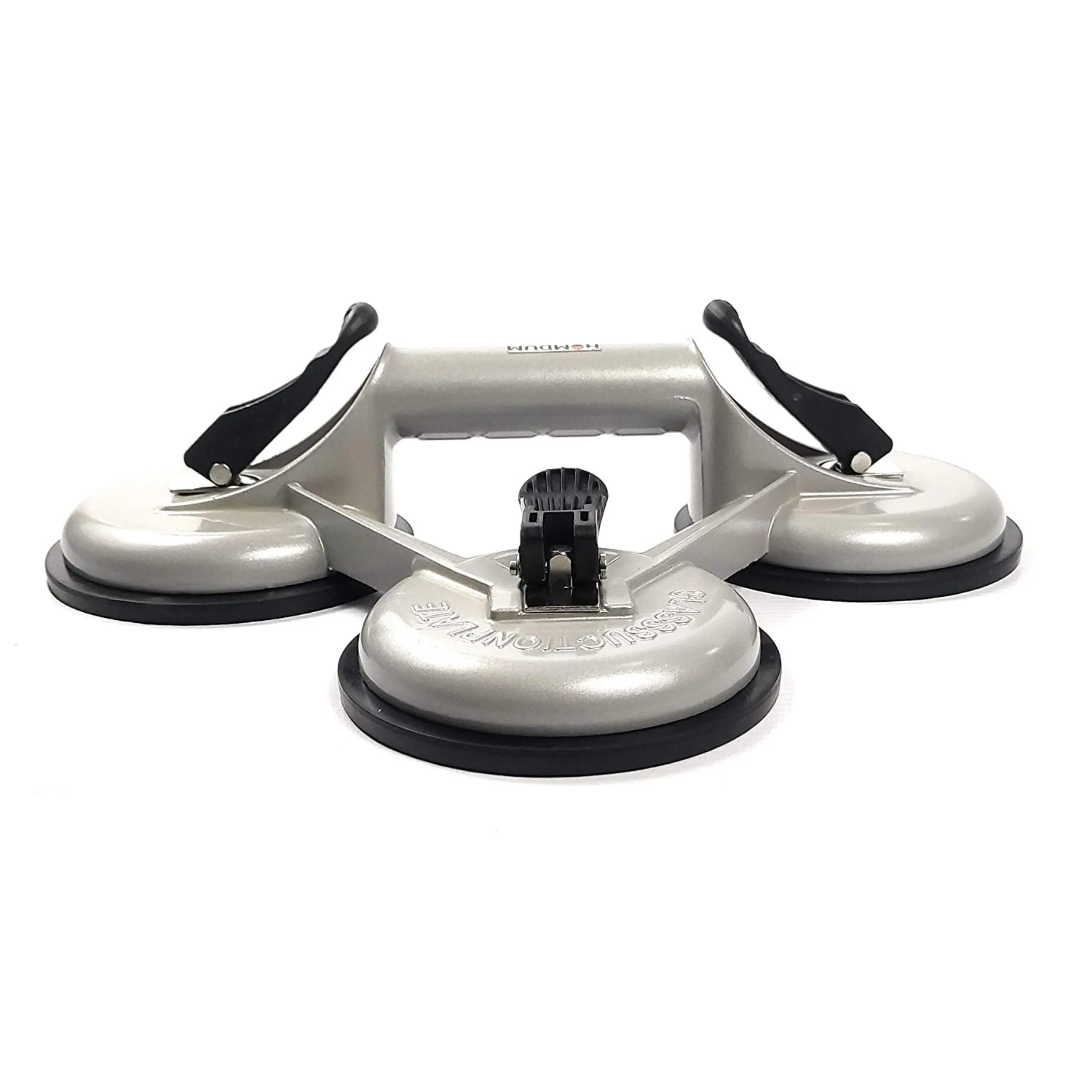 Homdum Aluminum 4.8” Lifting Suction Cup Plate Triple/Three Handle Locking (3 claw) Sucker Flat Gripper for Lifting Mirror/Tiles/Granite slab, Heavy Duty Glass Lifter/car Dent Puller.