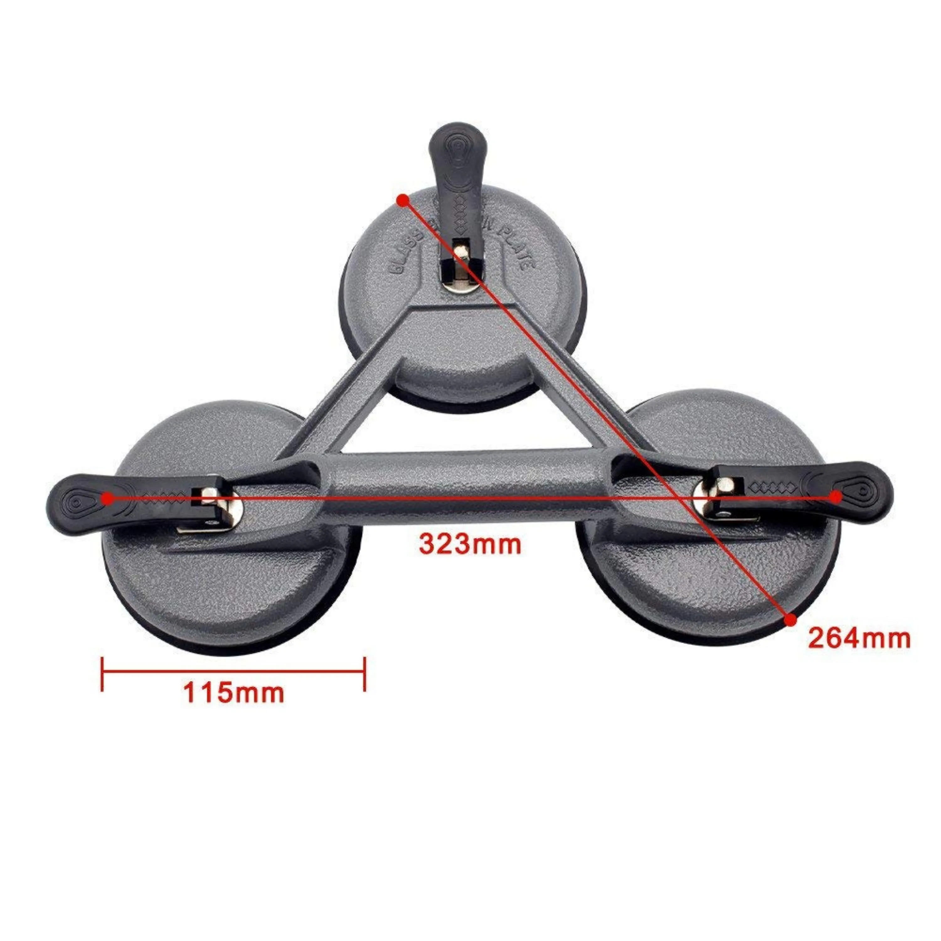 Homdum Aluminum 4.8” Lifting Suction Cup Plate Triple/Three Handle Locking (3 claw) Sucker Flat Gripper for Lifting Mirror/Tiles/Granite slab, Heavy Duty Glass Lifter/car Dent Puller.