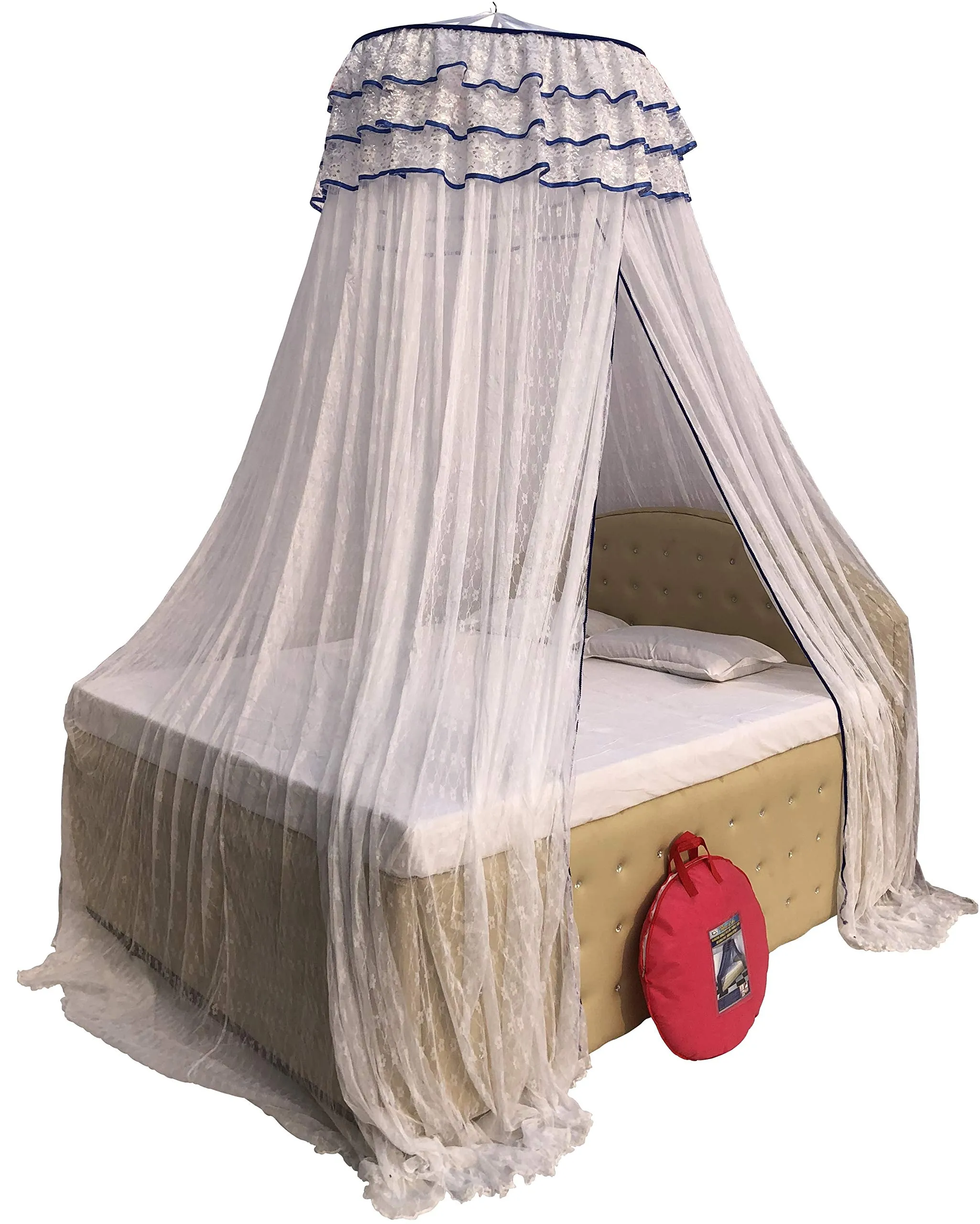 HOMECUTE Hanging Decorative Canopy Double Bed Mosquito Net (Embroidery Net with Embroidery Lase)