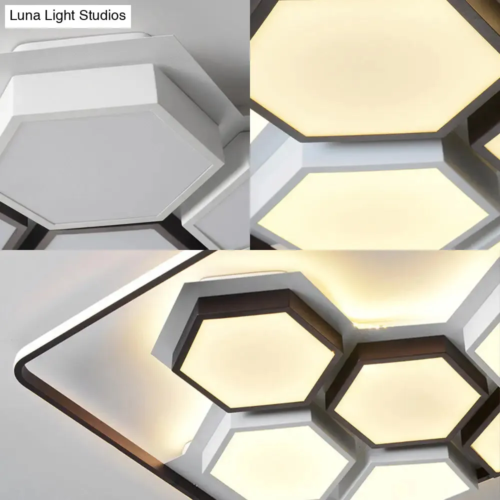 Honeycomb Metal Flush Ceiling Light: Modern Black & White LED Fixture (19.5"/35.5") for Living Room