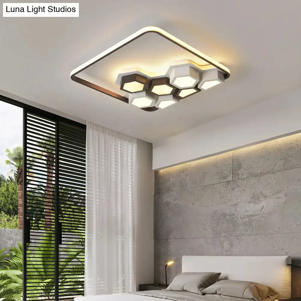 Honeycomb Metal Flush Ceiling Light: Modern Black & White LED Fixture (19.5"/35.5") for Living Room