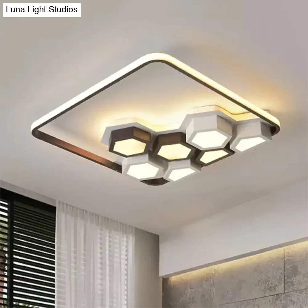 Honeycomb Metal Flush Ceiling Light: Modern Black & White LED Fixture (19.5"/35.5") for Living Room