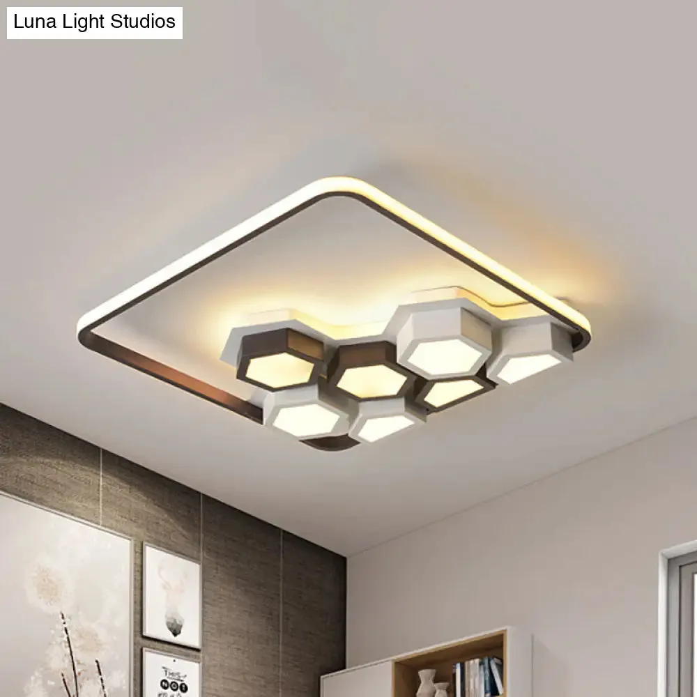 Honeycomb Metal Flush Ceiling Light: Modern Black & White LED Fixture (19.5"/35.5") for Living Room