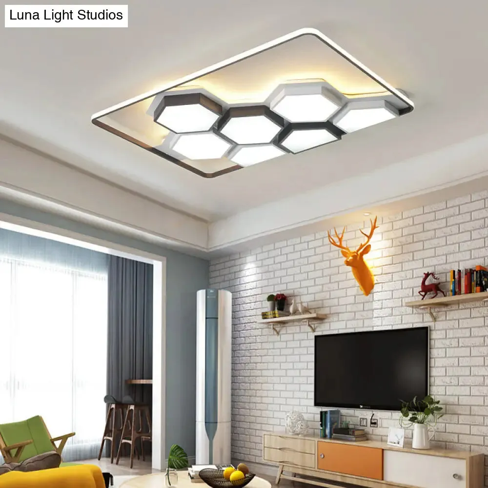 Honeycomb Metal Flush Ceiling Light: Modern Black & White LED Fixture (19.5"/35.5") for Living Room